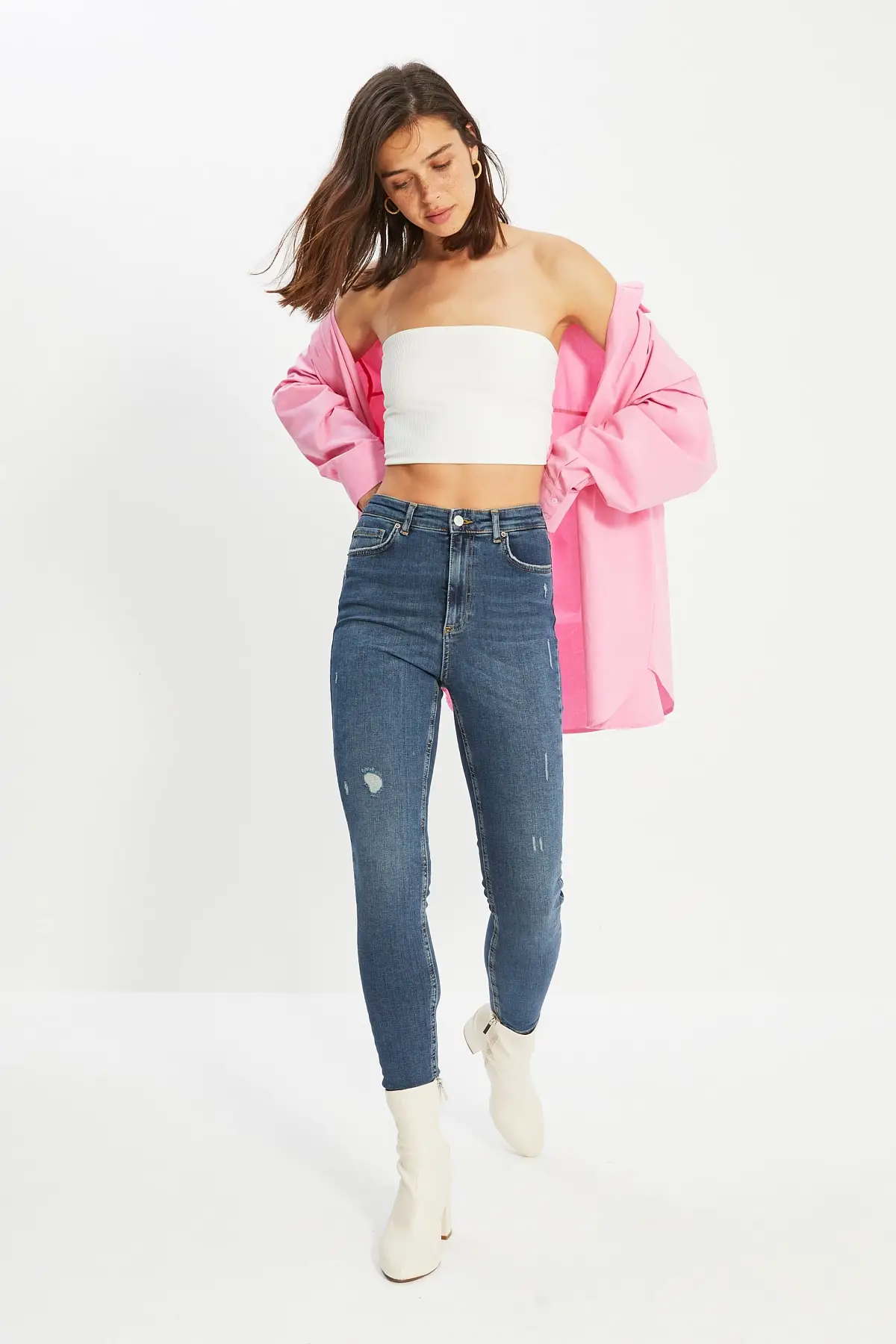 Trendyol Yırtıklı High Waist Skinny Jeans TWOAW22JE0912