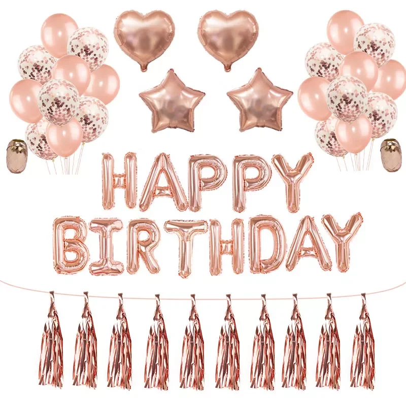 

Rose Gold Wedding Birthday Party Balloons Happy Birthday Letter Foil Balloon Baby Shower Anniversary Event Party Decor Supplies
