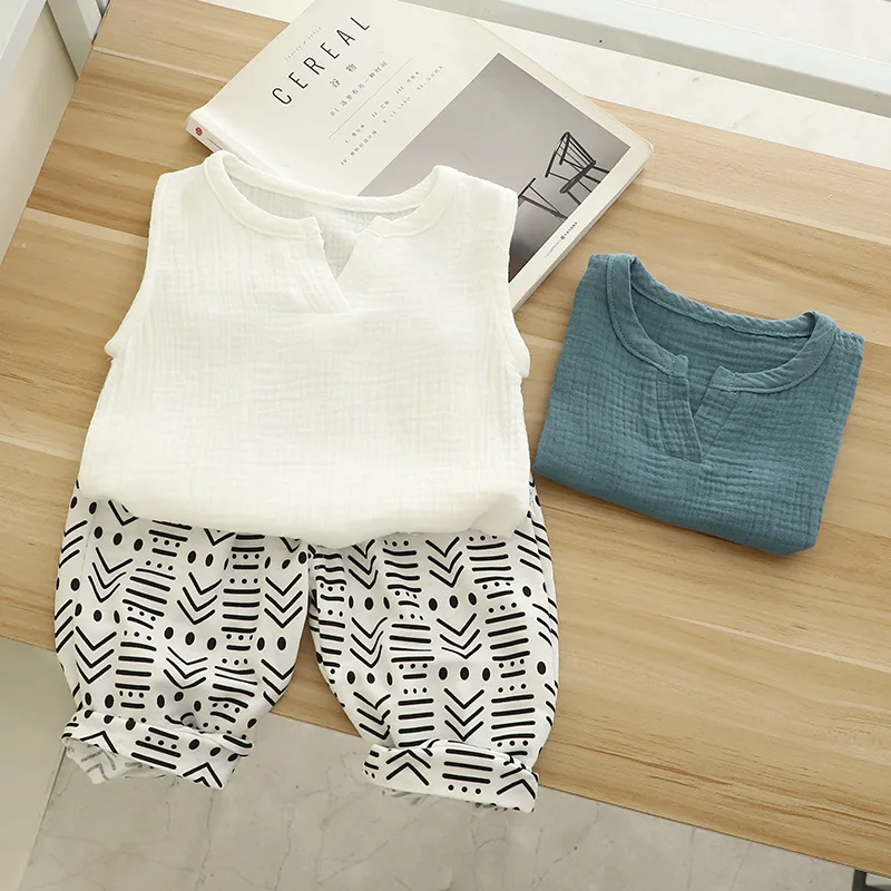 

IENENS Baby Boy Thin Clothing Sets 2PCS Summer Sleeveless Tees + Shorts Suits Children Casual Clothes Kids Girl Beach Outfits