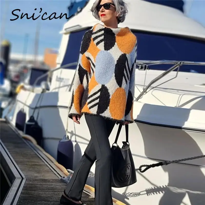 

Geometrical Dots Knitted Sweater O Neck Long Sleeve Oversize Loose Women Pullover Za 2022 Designer Pull Femme Hiver Outwear Tops