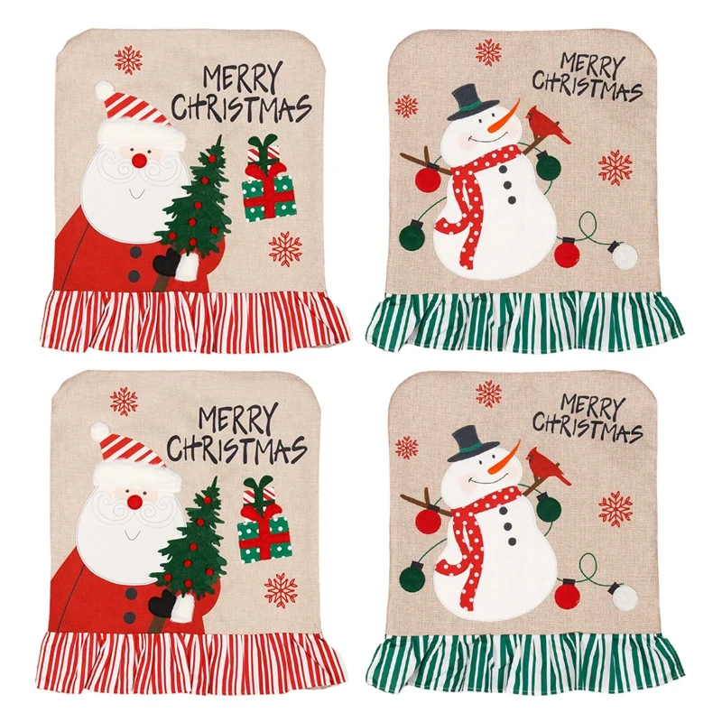 

Christmas Chair Covers Set Of 4 Santa Claus Snowman Hat Christmas Chair Back Covers For Xmas Home Kitchen Decoration