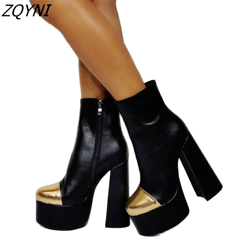 

Женские ботинки из ПУ кожи, на молнии сбоку и высоком каблуке