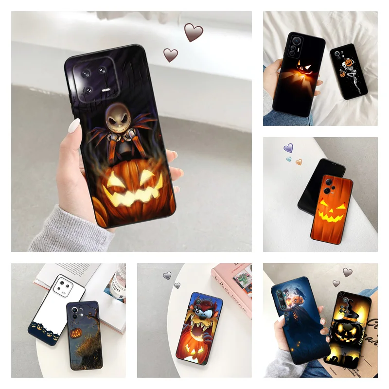 

Silicone Black Phone Cases for Redmi Note 12 Pro 11 SE 11S A1 Plus 10C Prime 11E 11T 10 Lite 10S Cute Halloween Pumpkin Cover