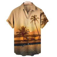 short sleeve coconut tree 3d printed shirts men hawaiian style casual loose print shirt for men loose summer beach shirt tops