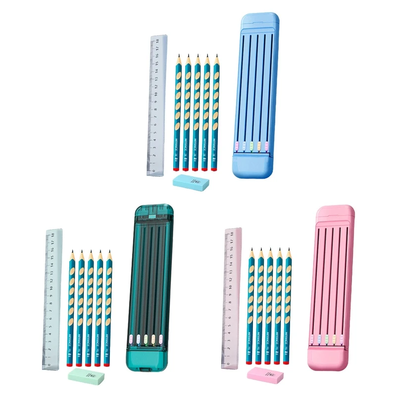 

Nolvety Stationery Kit Includes 5 x HB Pencils Eraser Ruler Compact ABS Pen Case Magnetic Closure for Students Kids Gift