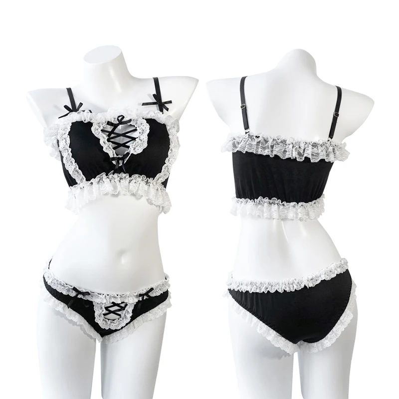 

Hot Sexy Women Lingerie Set Lace Hollow Out Sweet Japanese Maid Costumes Kawaii Tempatation Outfit Cosplay Servant Intimates