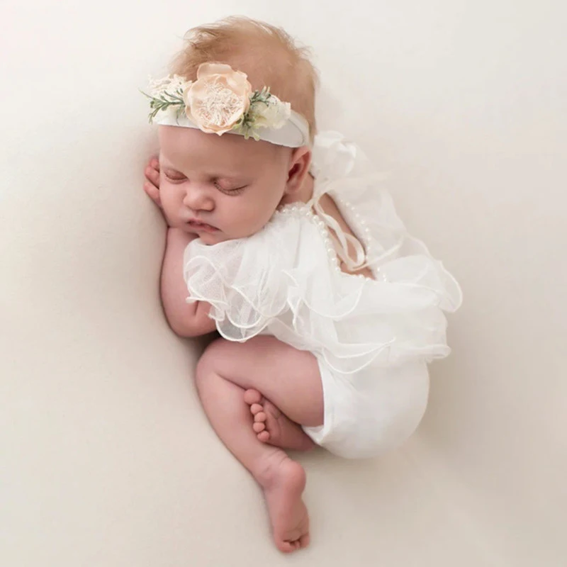 ❤️CYMMHCM Newborn Photography Clothing White Jumpsuit Baby Girl Photo Props Accessories Studio Infant Shoot Clothes Fotografia