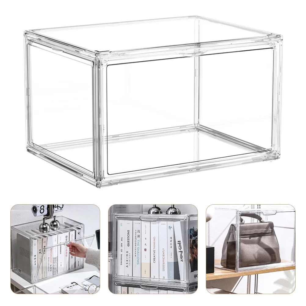 

Textbook Organizing Box Stackable Storage Case Portable Storage Box with Lid