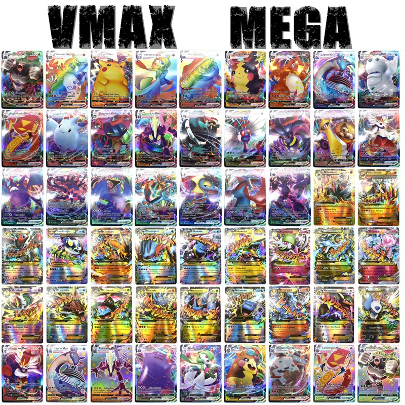 

30PCS Pokemon Cards Anime Pokemon Cards Pikachu Children English V VMAX MEGA EX GX TAG Non Repeat Shining Battle Trading Toys