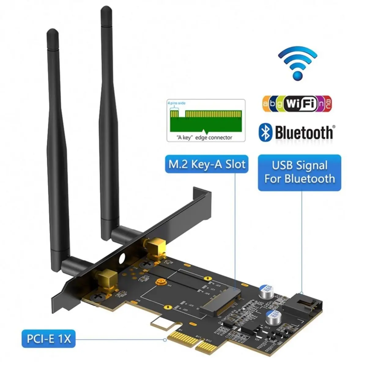 Фото Адаптер 828sale PCIe X1 для M.2 WiFi и Bluetooth с радиатором охлаждения, поддерживает модули M.2 A+E Key, двухдиапазонный 2,4 ГГц/5 ГГц, для настольных ПК №3