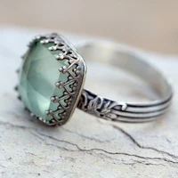 mint green moonlight stone princess square diamond ring female european and american retro thai silver jewelry