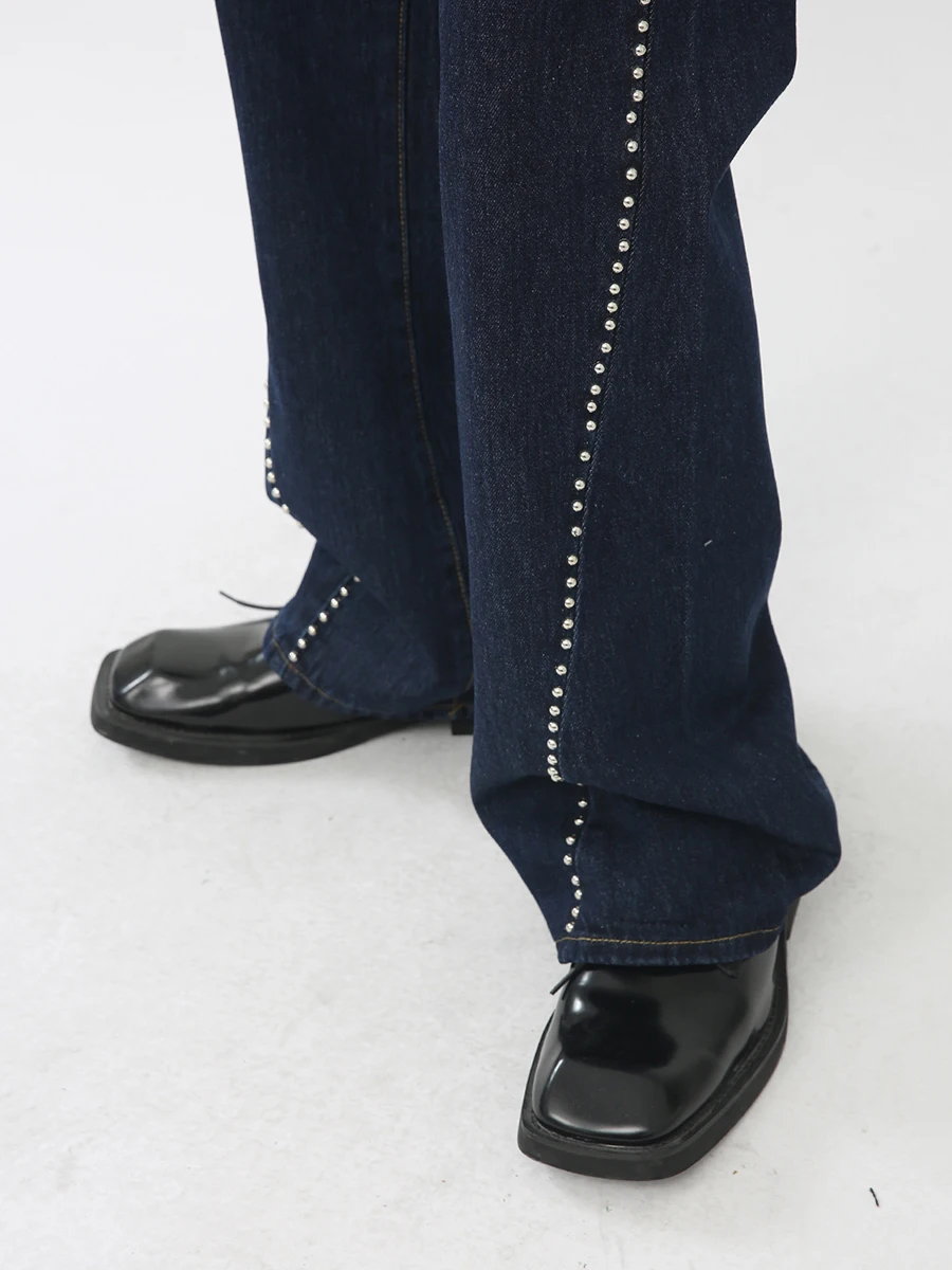 Four Seasons Fashion Men's Beading Flare Jeans Design Straight Casual Trousers Men's and Women's Streetwear Ins Hot Sale JEANS