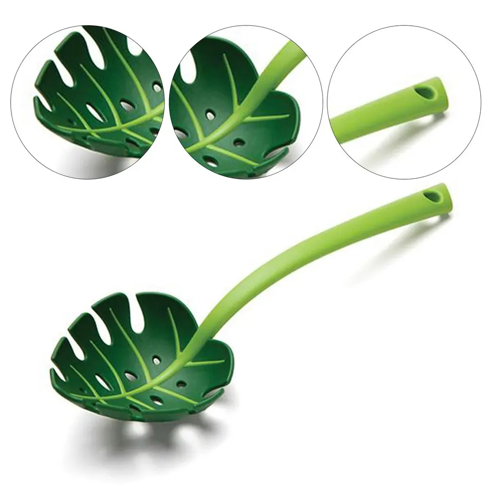 

Green Monstera Leaf Colander Multifunctional Long-Handled Spaghetti Slotted Serving Spoon Salad Slotted Spoon For Home Kitchen