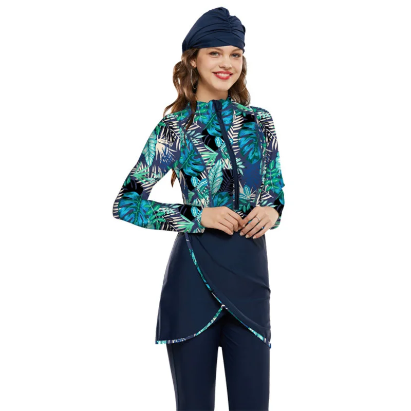 

2022 Fashion Muslim Swimsuit Suit Women Conservative Long Sleeve Trousers Swimwear Set Summer Muslim Swimwear Set Beach Vacation