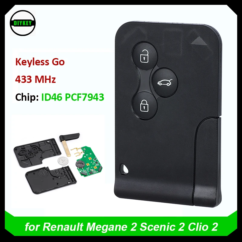 DIYKEY Keyless Go Hands Free Smart Remote Key Card Fob для Renault Megane 2 Scenic Clio 433 МГц ID46 PCF7943 BCM