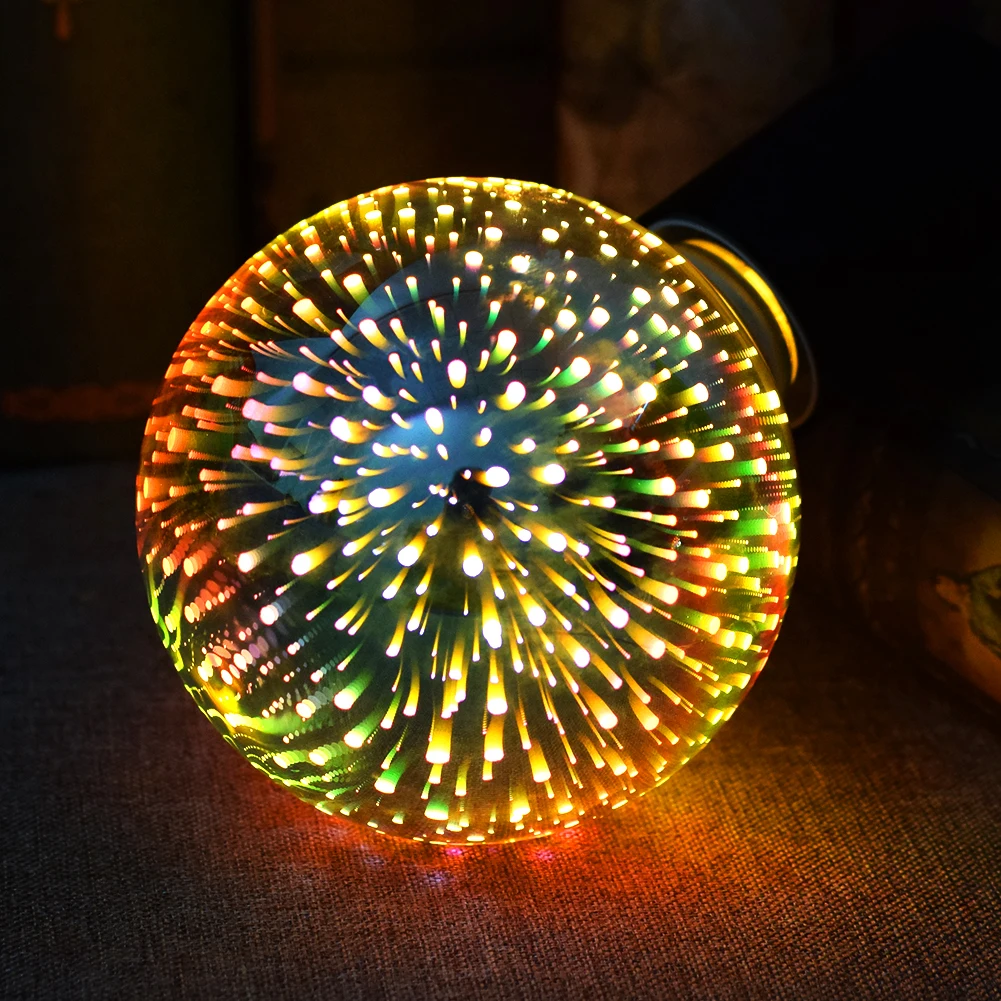 

LED 3D Fireworks Light E27 5W Colourful Retro Edison Bulb Holiday Decor Lamp G80/A60/ST64 Party Decoration Light AC 85V-265V