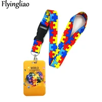 autism pattern orange anime lanyard badge holder id card lanyards mobile phone rope key lanyard neck straps keychain key ring