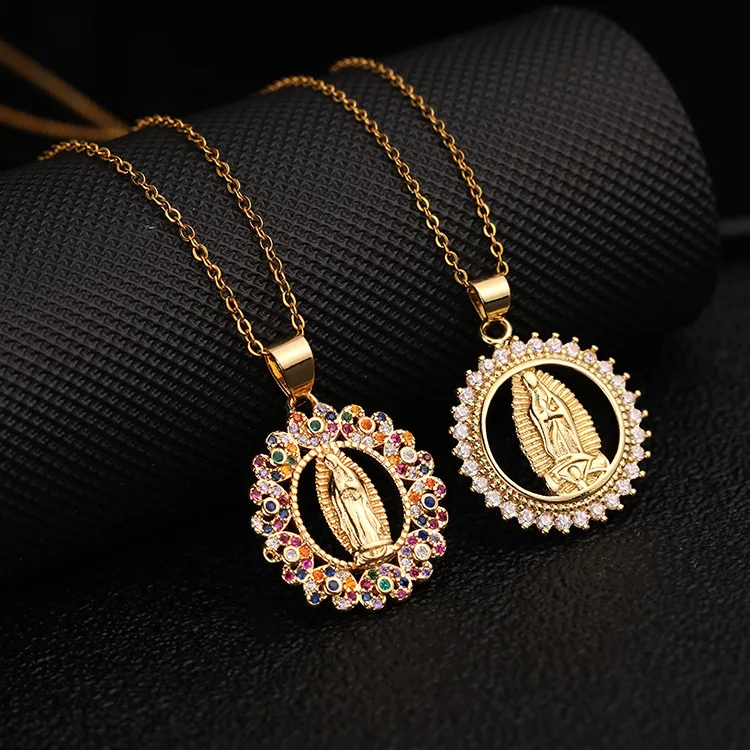 

WANGAIYAO new fashion all-match religious jewelry hip-hop diamond colored zircon gold chain Virgin Mary pendant necklace jewelry