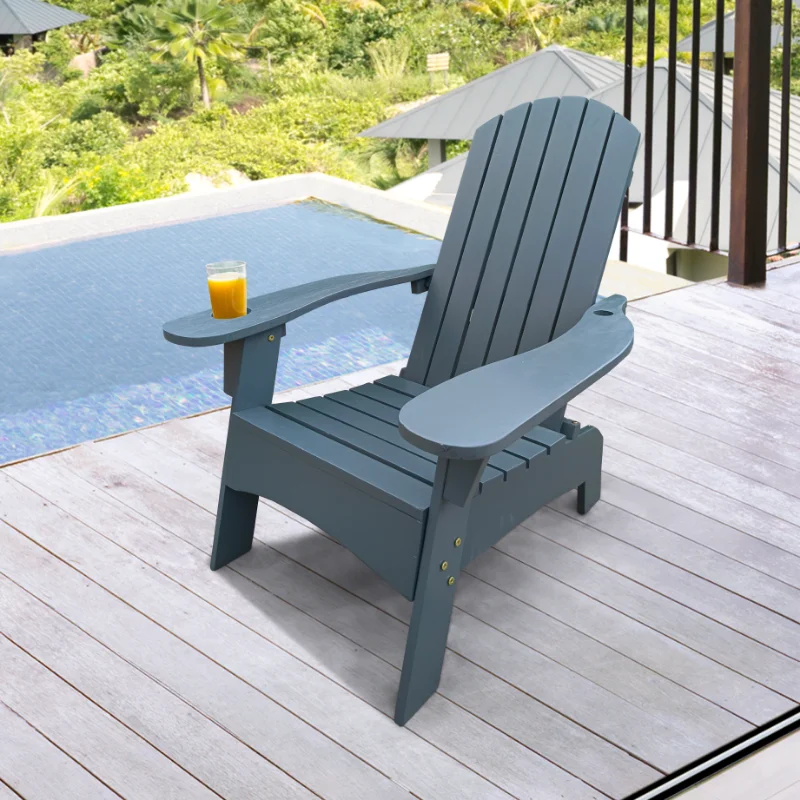 

Outdoor or Indoor Wood Adirondack Chair with An Hole To Hold Umbrella on The Arm \ Gray Gray Solid Wood [US Stock]
