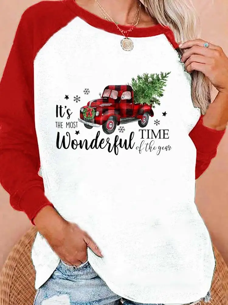 

Женская рождественская одежда с рукавом реглан, футболка с графическим рисунком, клетчатая футболка с надписью «елка» и надписью «Love» на но...