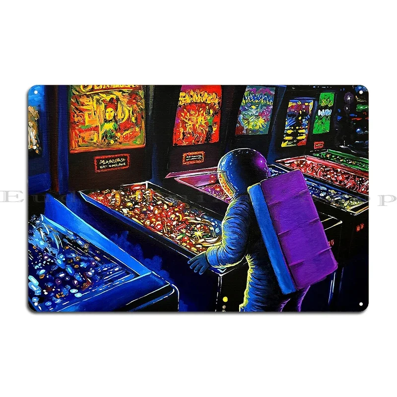 Фото Пинбольный автомат в стиле ретро: крутой аркадный пинбольный автомат Pinball Wizard in Space. Металлическая настенная табличка/постер для гостиной. №2