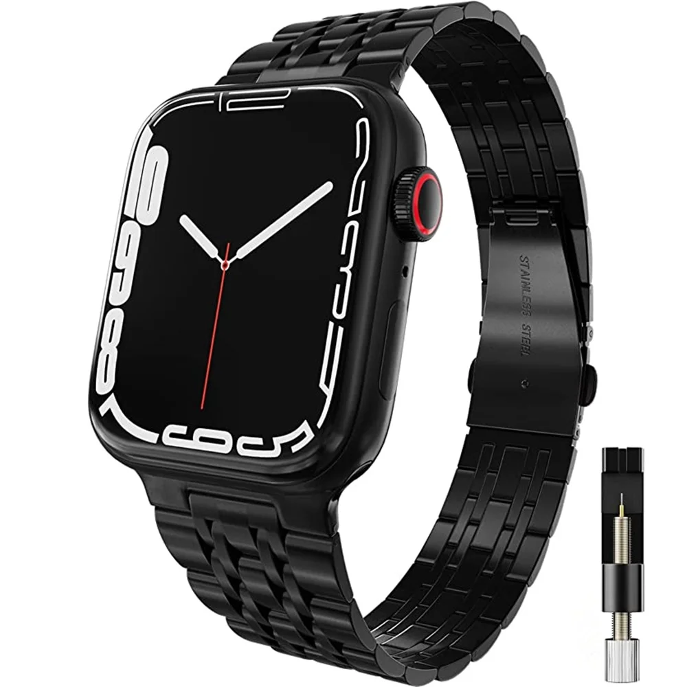 

For Apple Watch Band 45mm 41mm 44mm 40mm 42mm 38mm Upgraded adapter Stainless Steel Strap for iWatch 7 6 SE 5 4 3 Metal Bracelet