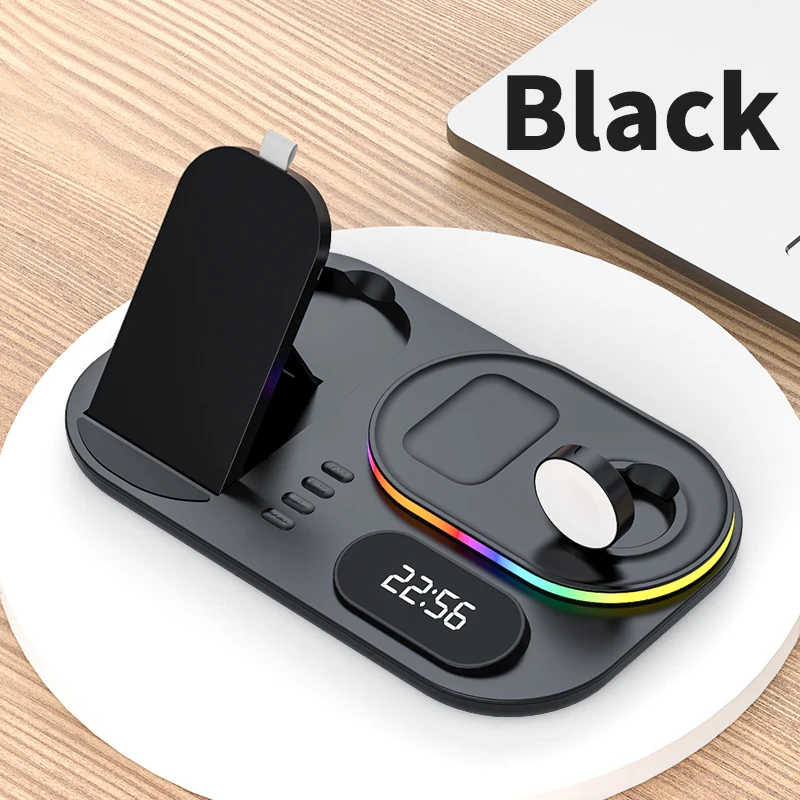 

1PCS 4IN1 30W Fast Wireless Charger For Airpods Pro Apple IWatch Time Clock RGB Light Charging For IPhone X 13 12 11 Pro Max