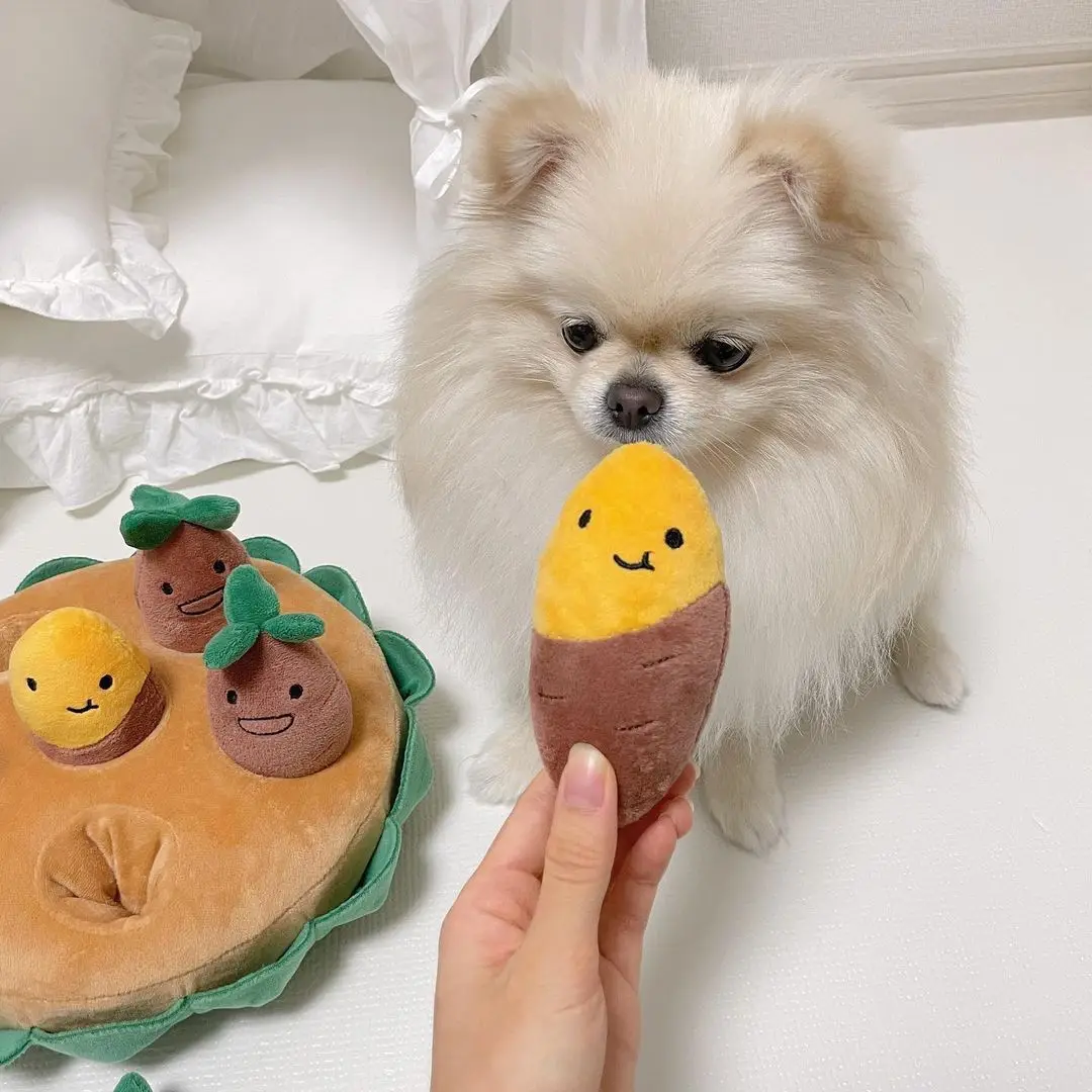 

Plush Pet Dog Snuffle Toy Interactive Puzzle Feeder Food Training Iq Chew Squeaky Toys Cute Potato Animal Activity Treat Game