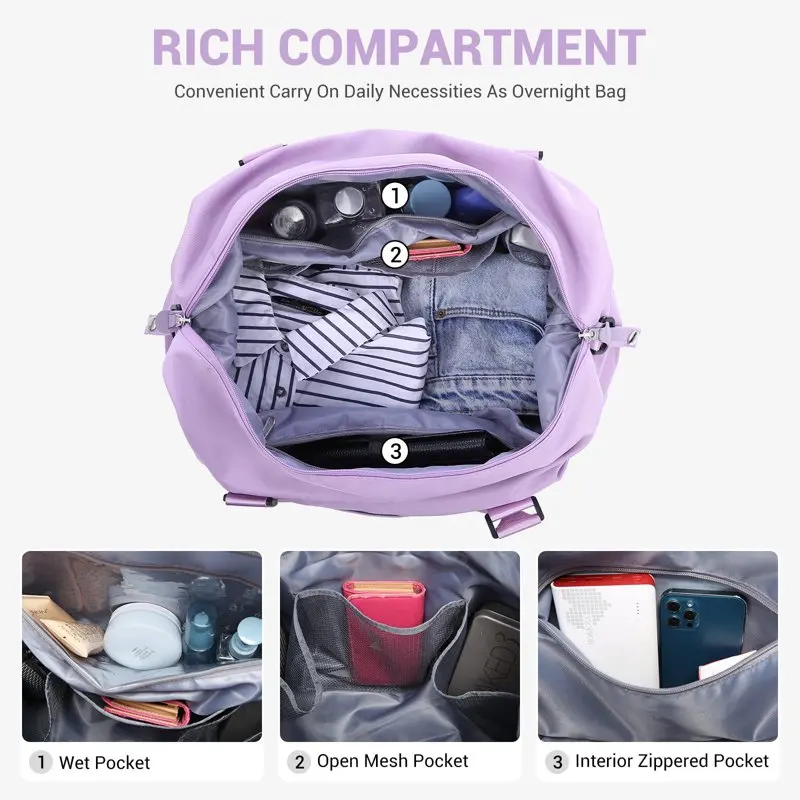 Weekender Bag for Women Sports Tote Gym Bag, Women Travel Lightweight Waterproof Carry Luggage Bag (Purple)