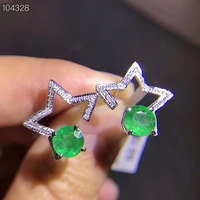 meibapjnatural columbia emerald gemstone stars earrings real 925 silver fashion earrings fine charm jewelry for women