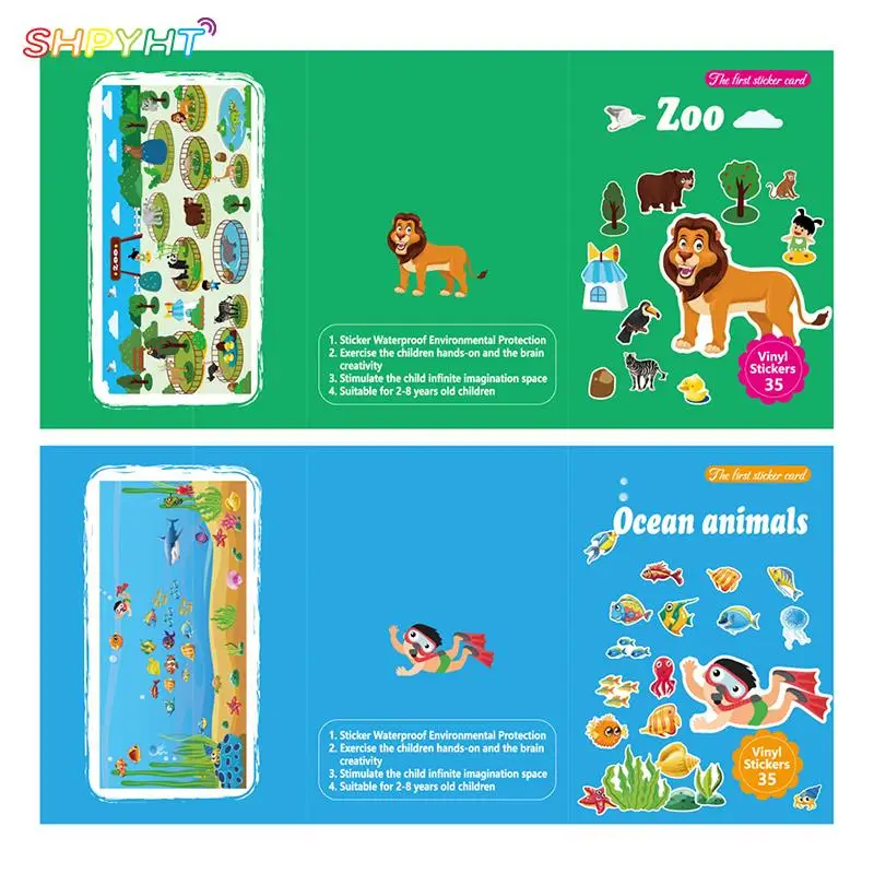 

Детская Наклейка s Book DIY, игрушки, головоломка, игра, мультяшный зоопарк, море, животные, создание, наклейка, Обучающие подарки для девочек и м...