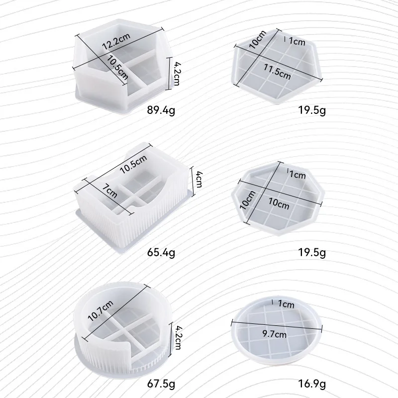 5 Piece Set DIY Circular Coaster Mold Epoxy Resin Mould Hexahedron Octagon Coaster Silicone Mold Checkerboard Grid Cup Mat Mould