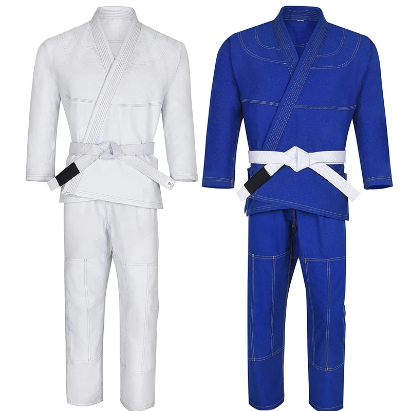 Uniforme brasileño Jiu Jitsu Gi para hombre y mujer, 100% algodón, Kimonos de peso medio con cinturón blanco