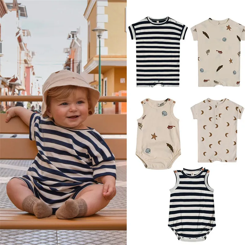 EnkeliBB Baby Summer Cute Clothes Sets OZ Designer Infant Clothes Genderless Moon ocean Short Sleeve Romper Girl Boy Onesie