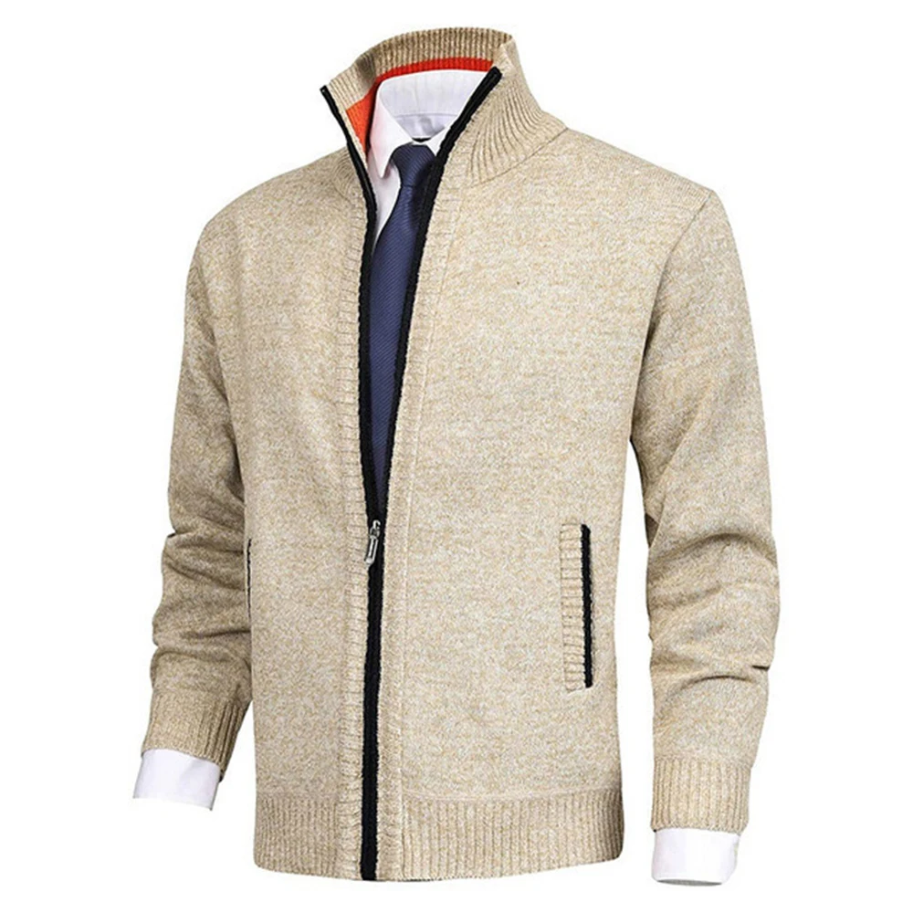 

Tops Men Sweater Coat Winter Comfortable Zip Up Cotton Blend Fleece Lined Funnel Collar Jacket Knitted Fashion