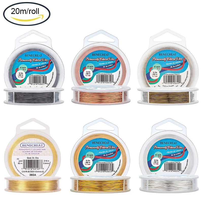 

1 Roll 65-Feet/21-Yard 0.7mm 21-Gauge Tarnish Resistant Wire Copper Jewelry Wire for DIY Beading Earring Crafts Jewelry Making