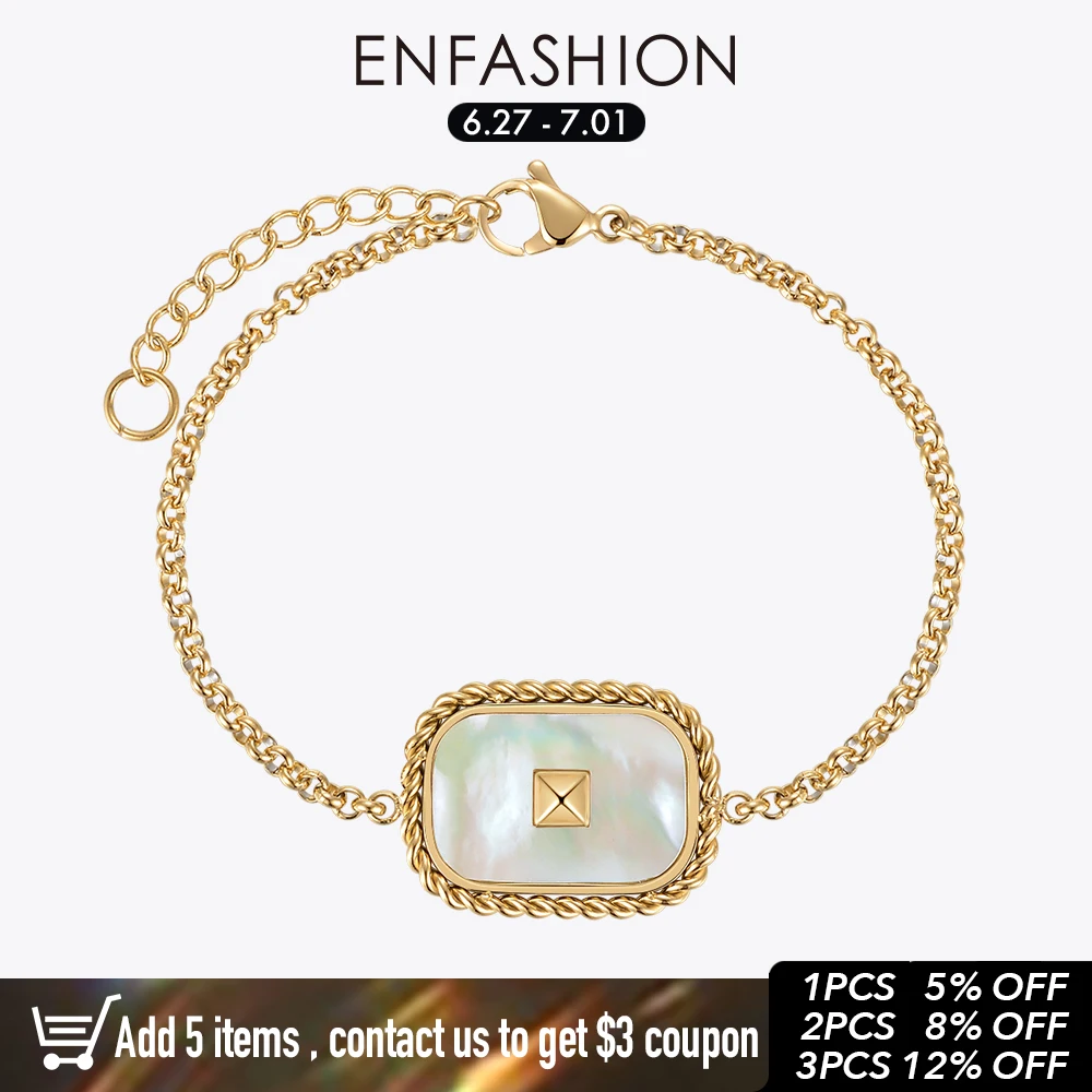 

ENFASHION Gold Color Shell Pyramid Bracelets Pulseras Mujer Stainless Steel Bracelet For Women Party Fashion Jewelry B222286