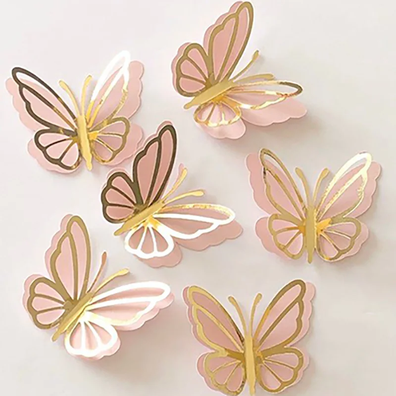 

Banquet Decoration 3pcs DIY Paper Butterfly Cake Pearl Butterfly Cake Plug-in Birthday Wedding Party Dessert Table Supplies
