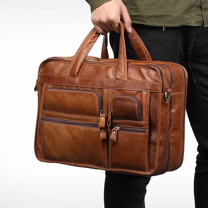 

Men Business Travel Men Messenger Bags Genuine Leather Men's Handbags Male Large A4 Office Leather Shoulder Bag Laptop Bag