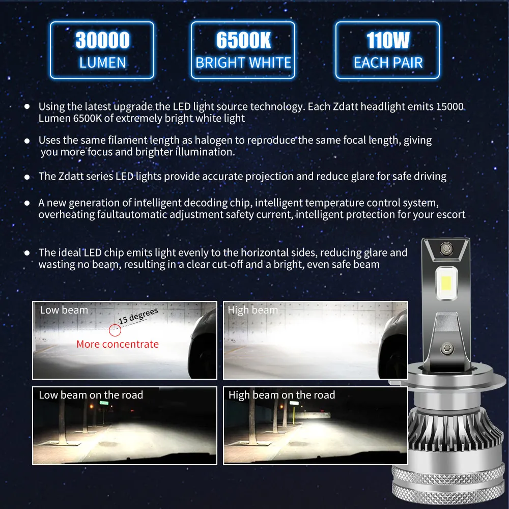 H7 H4 H11 Светодиодная фара Высокая мощность CSP Canbus H1 H8 9005 HB3 9006 HB4 9012 HIR2 110 Вт 30000LM