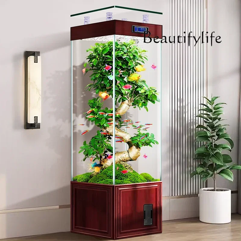 Jinjing супер белый стеклянный аквариум для гостиной небольшой домашний стоящий