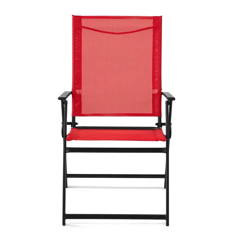 

Set of 2 Outdoor Patio Steel Sling Folding Chair, Red