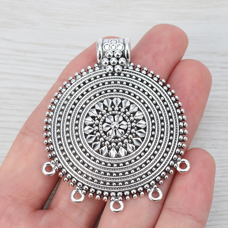 

2 x Tibetan Silver Large Round Flower Multi Strand Connector Pendants For Necklace Jewelry Making Findings 61x49mm