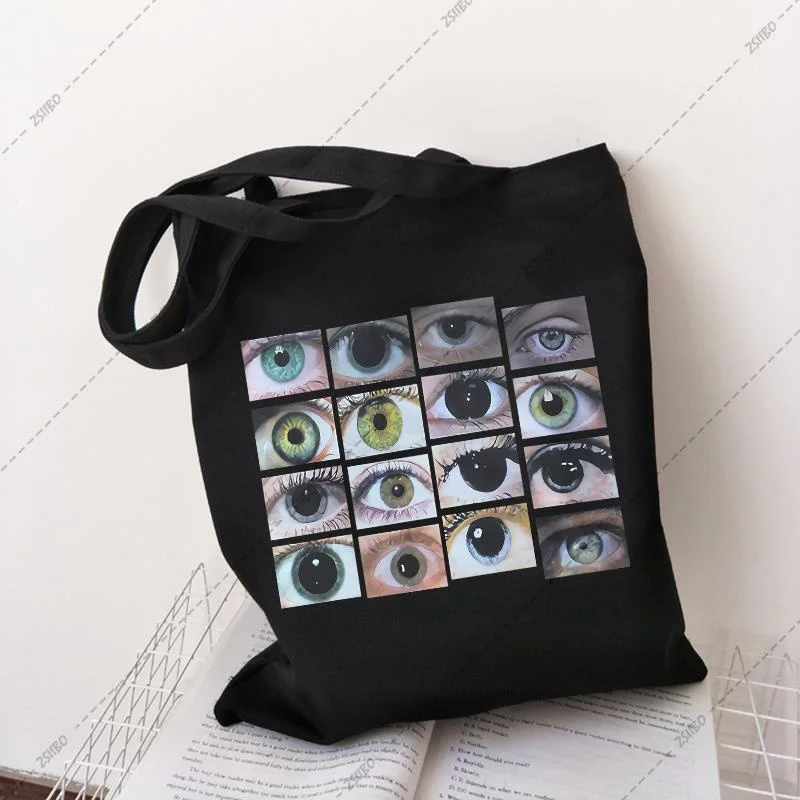 High street new big capacity Urban shoulder bag punk shopper bag Gothic eye print canvas bag Vintage  teenage school bag-