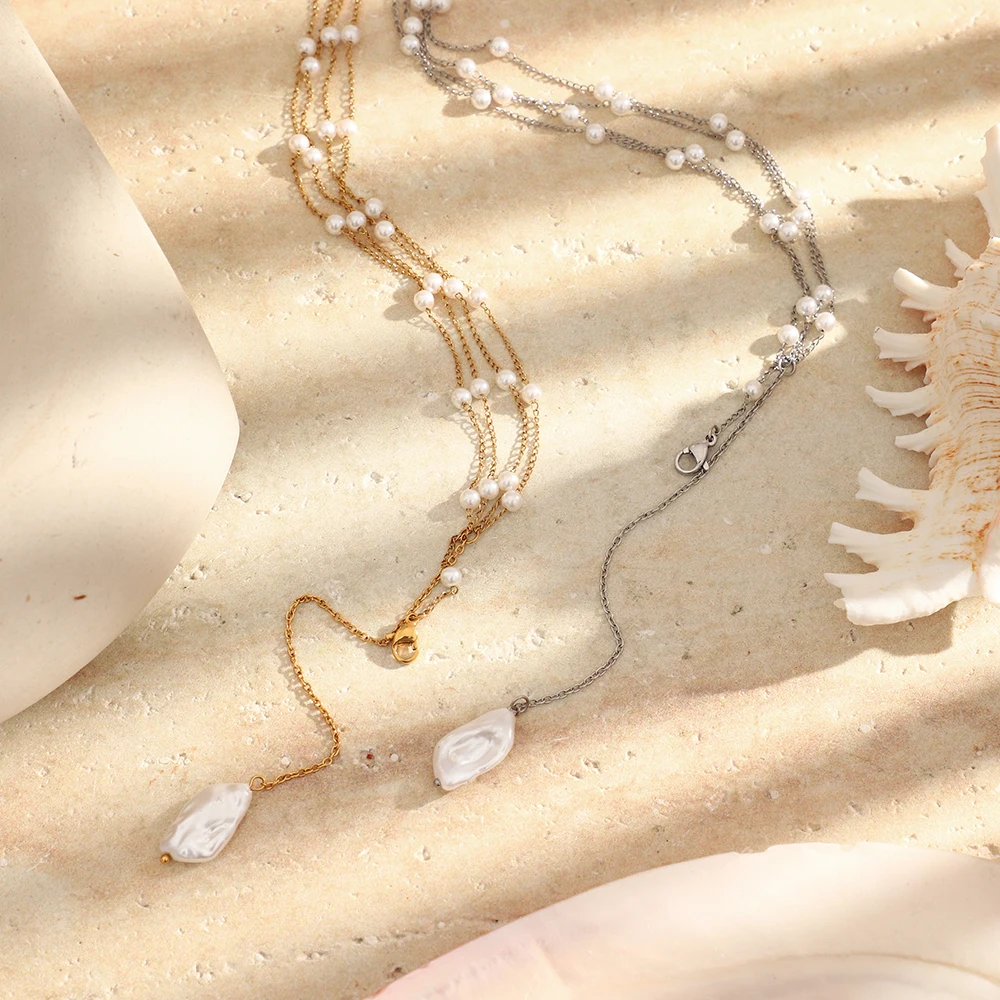 Фото Многослойная цепочка для тела E.B.belle Baroque Pearl из нержавеющей стали 316L, гипоаллергенная, для талии и бикини, ювелирные аксессуары №5
