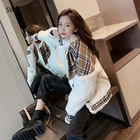korean fashion plaid lamb wool jacket women winter vintage houndstooth luxury designer clothing women faux fur coat tide 2022
