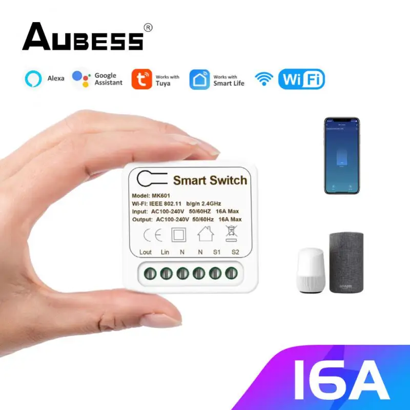 

16A MINI Wifi Smart Switch Supporte 2-way Control Timer Wireless Switches Works For Tuya Alexa Google Smart Home Home Automation