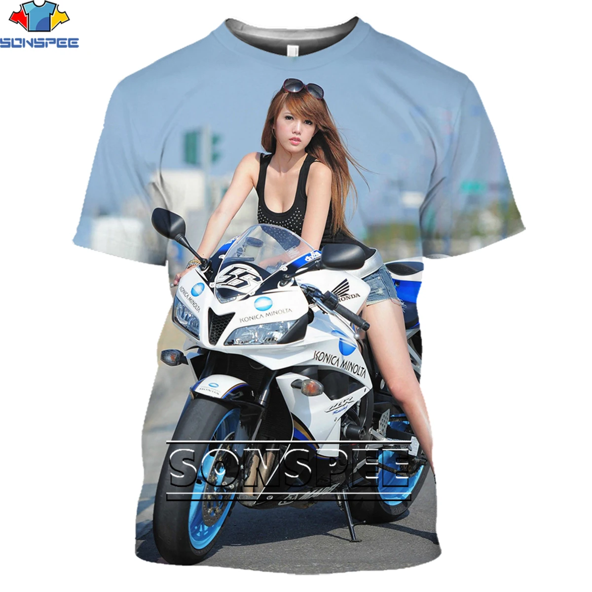 Сексуальная модель мотоциклетного бикини SONSPEE светлая трендовая футболка с