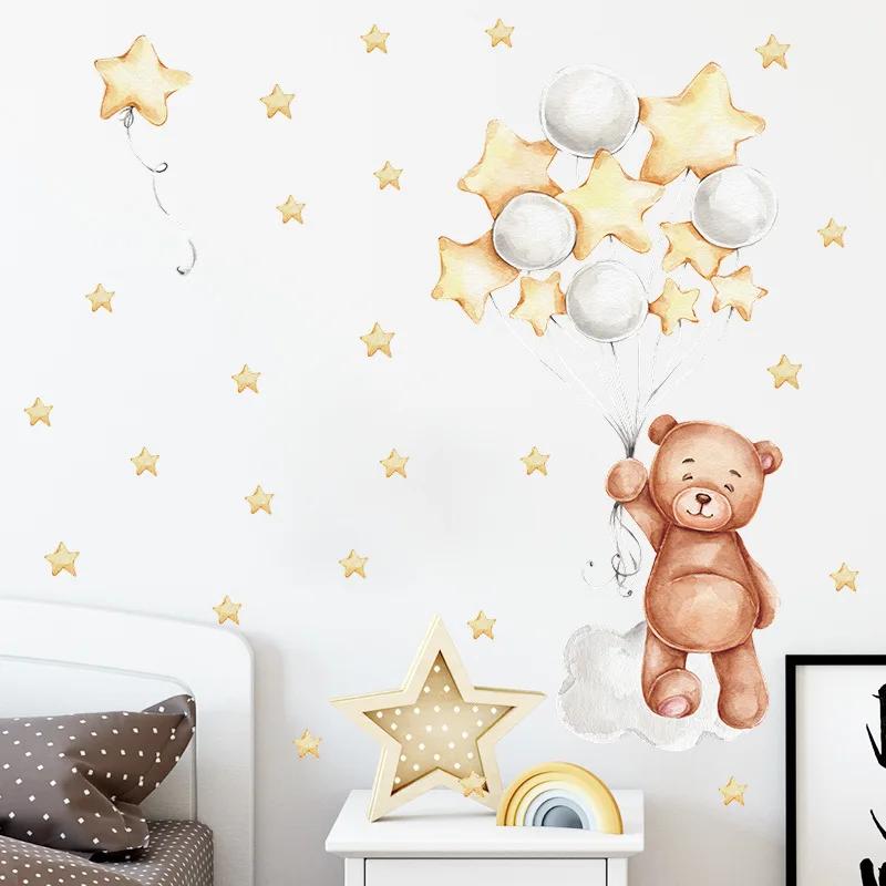 

Cartoon Kids room Wall Decor Wall Stickers Bear Balloons Vinyl Wall Decals for Home Decoration Art Murals Sticker Wallpaper