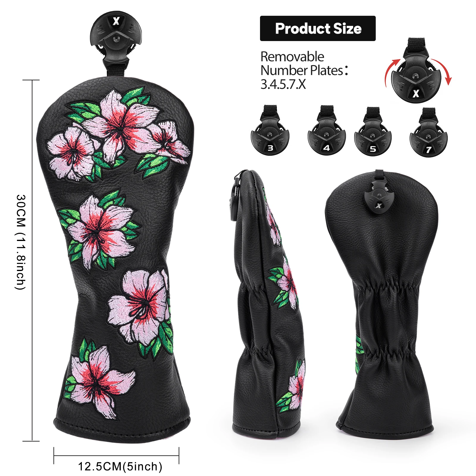 Фото Чехлы для гольф-клюшек Spring Flower Golfer Gift, черные, из премиальной кожи, для драйверов, фервейных вудов, гибридов, 3-х деревянных клюшек G №5